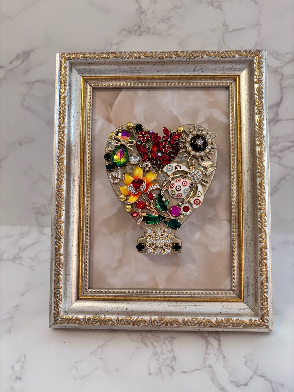"5x7 Jeweled Heart Framed Wall Art Multicolor"